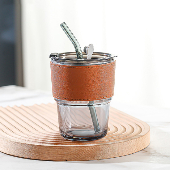 Thickened glass cup with straw