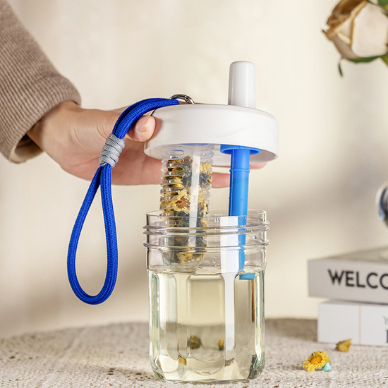 Creative water bottle with straw and tea strainer