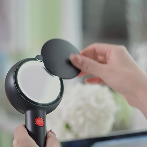 Handheld fan with LED makeup mirror